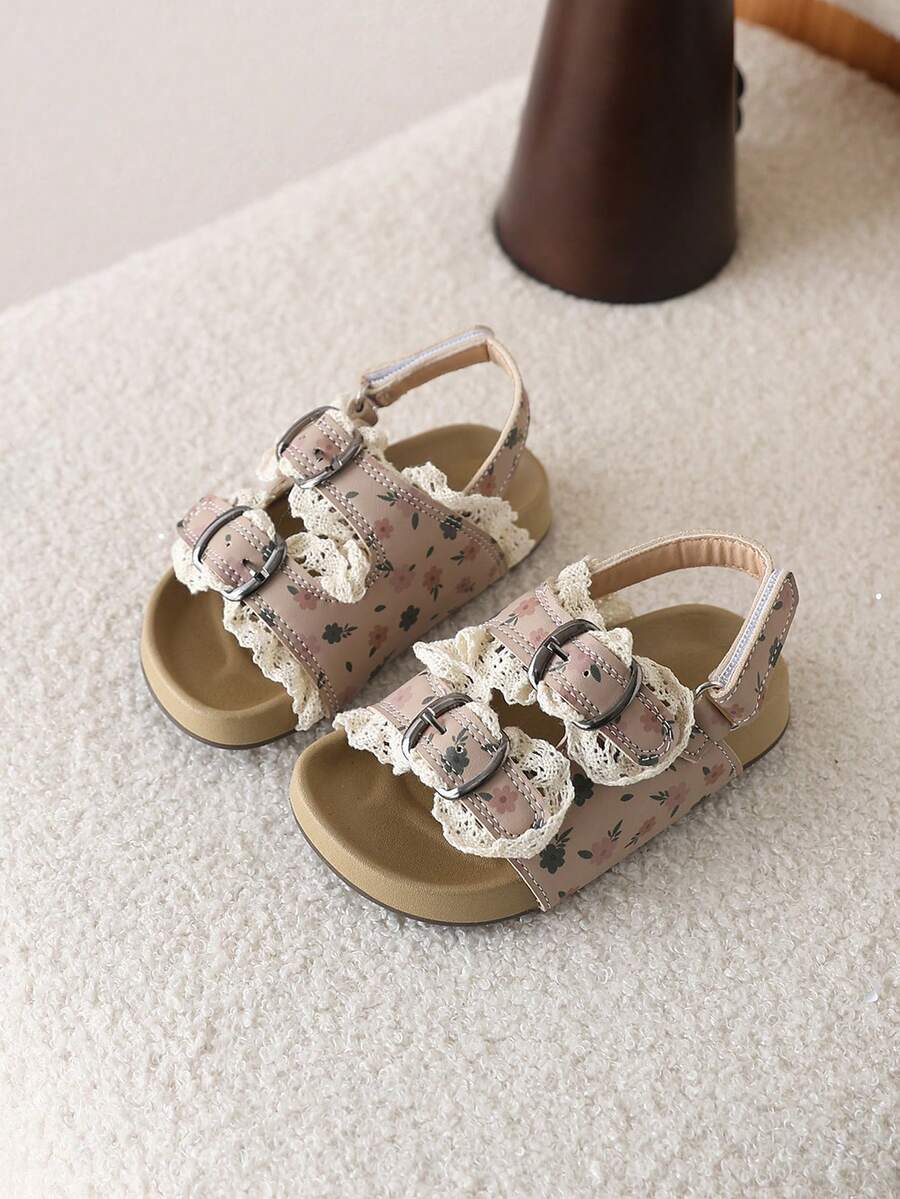 1 Pair Girls' Open Toe Fashionable Princess Shoes, Soft Bottom Beach Sandals, Soft Sole Toddler Baby Shoes - Pink - View 1