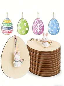 20个DIY木质镂空雕刻复活节彩蛋吊坠，包含20种图案和20根绳子，复活节家居派对装饰，绘画礼物，春节装饰，礼品包装标签，餐厅/酒店/卧室/客厅装饰 - 杏色 - 查看 5