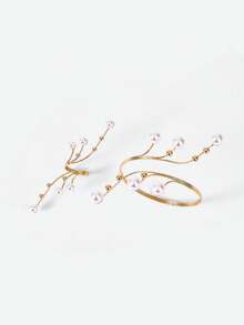 Opalesca 1 set Parure de bracelet et bague bijoutée à motif géométrique creux élégant et à la mode, convient pour le port en vacances, en soirée, cadeau - Doré - Voir 2