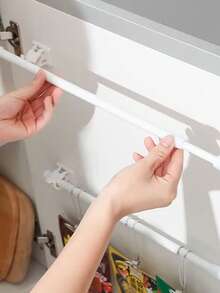 免打孔伸缩杆，无需钉子即可固定的杆子，适用于半帘、短帘、咖啡帘、门帘杆、浴室配件，伸缩杆可用于厨房水槽、鞋柜、浴室窗帘杆、门帘杆、夹钩支架等。 - 白色 - 查看 7