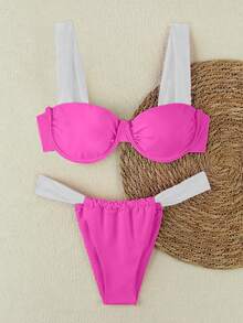 New Arrival Spring/Summer Sexy Casual Elegant Pink & White Contrast Color Beach Holiday Party Date Bikini Set Set For Women Vacation - Multicolor - View 2