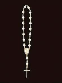 Pearl Rosary Cross Pendant Rearview Mirror Charm - Elegant Catholic Religious Rearview Mirror Decor With Glossy Beads - Fits Most Cars/SUVs - Inspirational Gift For Baptism/First Communion/Christmas (Gold/Silver) - Car Accessories, Car Decor, Car Interior Accessories, Automotive Supplies, Car Accessories - Multicolor - View 7