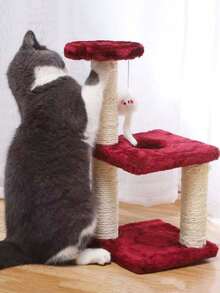 15英寸室内猫树塔，剑麻包裹的猫抓柱，带悬挂式老鼠玩具的互动式猫攀爬架，耐用猫用品 - 彩色 - 查看 4