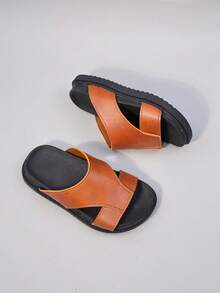 Girls' British Style Hollowed Out Leather Slippers With Lightweight And Thick Soles, Suitable For Both Home And Beach Use (New Hot Item) - Burnt Orange - View 6