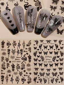 FULL BEAUTY 2张蛇形图案美甲贴纸 DIY美甲用品 - 黑色 - 查看 6