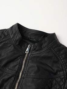 Giacca da motociclista multifunzionale alla moda in pelle PU da donna, adatta per l'autunno/inverno, stile di strada alla moda - nero - Visualizzare 9
