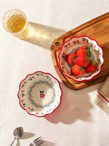 2pcs 6-Inch Rose Ceramic Salad Bowls, Asymmetrical Breakfast Cherry Small Bowls, Cute Fruit Mixing Bowls, Rice Bowls, Home Dessert Bowls, Household Ceramic Round Vegetable Bowls, Simple Tableware Set, Dessert Bowls, Kitchen & Dining Ceramic Soup Bowls, Suitable For Home Kitchen, Dining Room Gathering, Kitchen Supplies, Tableware Accessories, Couple Salad Bowls, Microwave - Multicolor - View 8