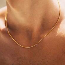 1 pièce Collier simple en acier inoxydable à maille plate, couleur or, collier en acier au titane pour hommes, accessoire de mode pour femmes - Chaîne à boîte - Voir 4
