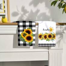 2/4 Pcs Sunflower Plaid Pattern Printed Super Absorbent Microfiber Dish Towels, Suitable For Cooking, Baking, Washing Dishes, Cleaning, Kitchen Decor, Gifts For Neighbors, Mothers, Birthdays, Housewarming For Friends, Kitchen Essentials, Daily Necessities - Multicolor - View 4