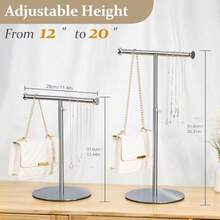 niffgaff - Soporte de exhibición para cartera de barra en T altura ajustable soporte para bolso de acero inoxidable 201 soporte para colgar en la encimera para collar largo cordón de bufanda - Acabadocepilladoplateado - Ver 4