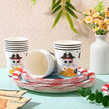 Cartoon Pirate Disposable Tableware Set, Including 7/9 Inch Paper Plates, Paper Cups, Paper Napkins, Suitable For Birthday Parties, Festivals, Gatherings, Picnics, Celebrations, Wedding Tea Parties, Graduation Ceremonies - Multicolor - View 3