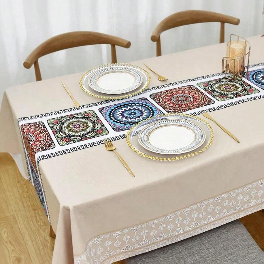 Zobesta - Manteles de vinilo cuadrado impermeable mantel de plástico de PVC impermeable mantel de vinilo pesado para cocina comedor y fiesta 139.7 x 139.7 cm 4 asientos beige - Beis - Ver 1