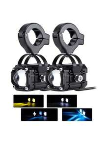 2 Pieces Auxiliary Headlights Magnifying Dual Color 4 Modes LED With Devil Eye With Blue Light For Car Motorcycle - A - View 1