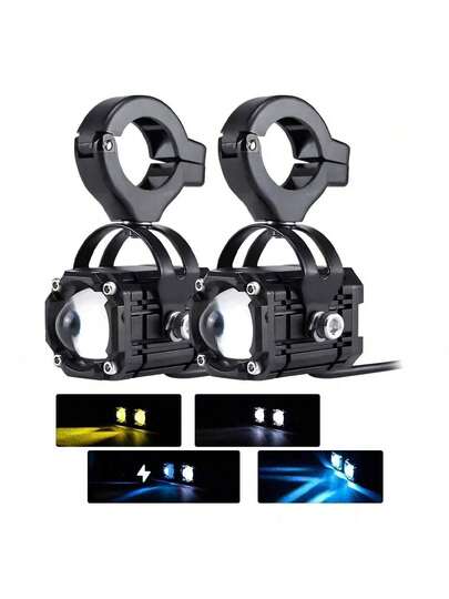 2 piezas Faros Auxiliares lupa Doble Color 4 Modos Led con Ojo del diablo con luz azul Para Auto Moto