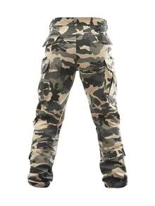 Plus Size Men's Camouflage Multi - Pocket Flap Cargo Pants, Loose Fit Tactical Work Pants For Outdoor Hiking, Hunting, Casual Wear - 卡其色 - 查看 4