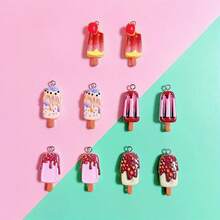 5/10个卡通逼真夜光草莓巧克力冰淇淋树脂吊坠，适用于手工珠宝制作，如吊坠、耳环、项链、手链、包包挂饰等，创意礼物，随机混装 - 雪糕吊墜 - 查看 8