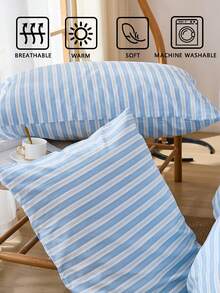 3件套纯棉蓝白条纹印花床上用品(1个被套+2个枕套),柔软亲肤,适合卧室、主卧、客房,四季皆宜。 - 彩色 - 查看 7