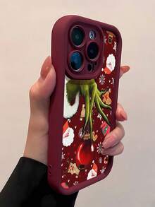 Mano del  con adornos navideños. Esta elegante funda es compatible con los modelos  16, 15, 14 Pro Max, 13, 12, 11, XR y XS Plus. Fabricada en silicona TPU, ofrece protección contra golpes y caídas, además de una sensación superior. Es un regalo ideal para familiares, amigos y seres queridos, y una opción perfecta para Navidad. - Burdeos - Ver 4