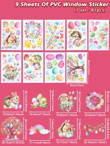 9sheet Easter Window Stickers,Watercolor Bunny & Easter Egg Pattern Window Clings,Removable PVC Stickers,Easter Window Decoration,Walls Decor,Easter Decoration,Easter Day Party Supplies,Easter Egg Hunt Party Supplies,Room Background Decor,Home Decor,Door & Window Decor,Happy Easter Day Decor,Easter Self-Adhesive Stickers,Easter Gifts - Multicolor - View 4