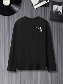 Minimal Logo T-Shirt, Casual, Long Sleeve, Street Style, Unisex, Perfect For Transitional Seasons, Spring, Early Fall, And Everyday Wear. 100% Cotton. Stylish.