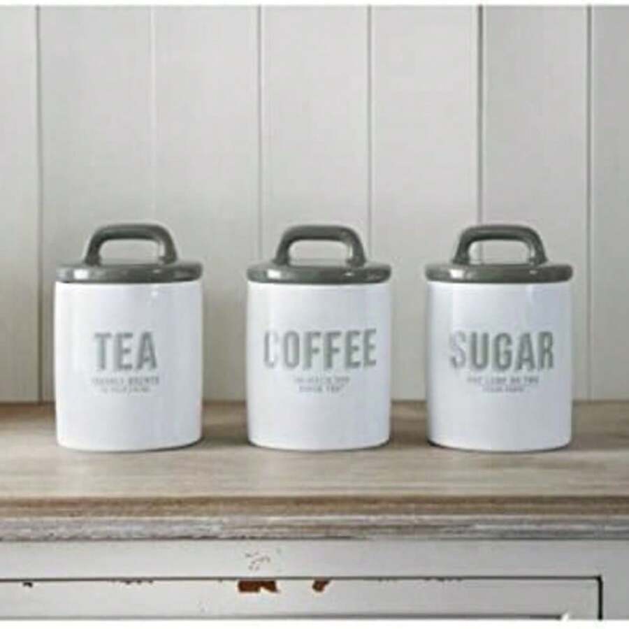 DEENZ Retro Grey - White Colour Tea Coffee Sugar Canister Storage Jar ...