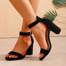 Women's Solid Color High Heel Sandals, Hollow Out Polyester Beach Party Heels, Summer 2025 New Arrival - Black - View 6
