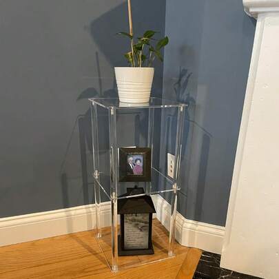 1 st akrylbord i modern stil för drycker, lämpligt för små utrymmen, 25 cm kvadratiskt, transparent sidobord/soffbord, lämpligt för vardagsrum, bredvid soffan, lätt att montera