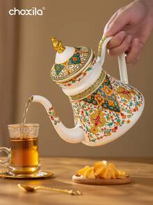 1pc Enamel Coffee Pot With Floral Pattern, 1.2L Narrow Spout Pour-Over Kettle For Coffee & Tea Brewing, Suitable For Electric Stove And Gas, Home Boiling Pot - Russian Flower Waist Enamel Pot - View 5