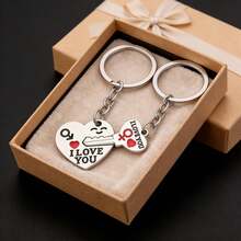 Romantic Couple Keychain Set Heart & Key I LOVE YOU Pendant Valentine Gift For Lovers - Silver - View 1