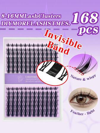 AKANAKU 168 Fans Diy Cluster Lashes Invisible Bond Lash Fairy Cluster Cat Eye Lash Premium Mink Manga Lash Clusters Manga Style Manhua Lashes Wispy Cluster Fans Comic DIY Eyelashes