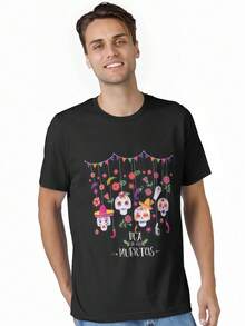 Playeras Hombre 100% Algodon Cuello Redondo Casual Dia De Los Muertos Funny Day of the dead Hanging skulls Essential T-Shirt - Negro - Ver 7