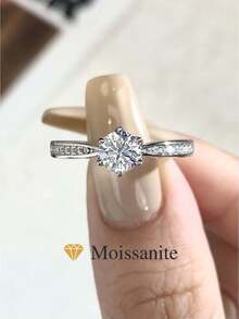 ESBERRY 1pc Moissanite Diamond Engagement Ring, S925 Sterling Silver Shiny Commitment Ring, Eternal Ring, Anniversary Ring, Luxury Jewelry Gift For Women - Silver - View 2