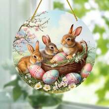 1 Stück Oster-Hase Sonnenfänger, bunte Fenster Dekoration, Acrylmaterial, Geschenk für Frauen, Frühlingsdekoration, rundes Schild, Kranz Schild, Kranz Mitteldekoration, Geburtstagsgeschenk für Frauen, Einweihungsgeschenk (6x6 Zoll/15x15cm), geeignet für Fenster, Veranda, Wand, Zuhause, Raumdekoration - Verschiedenfarbig - Übersicht 6