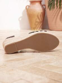 2026 New Brown Vacation Style Lace-Up Sandals, Woven Bottom Roman Lace-Up Jute Bottom Wedge High Heel Women Fisherman Sandals - Brown - View 7