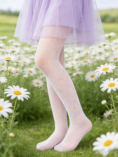 1pc Children's Thin White Pantyhose, Luxury Rhinestone Shiny Ultra-Thin Mesh Socks, Simple Classic Comfortable Fashion Casual Stockings, Suitable For Daily Wear, Holidays, Back To School