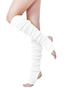 女士白色过膝长筒袜（1双），适合80年代主题派对、芭蕾舞、瑜伽等场合。青少年荧光罗纹长筒袜，适合80年代主题派对、运动、瑜伽等场合。 - 彩色 - 查看 3