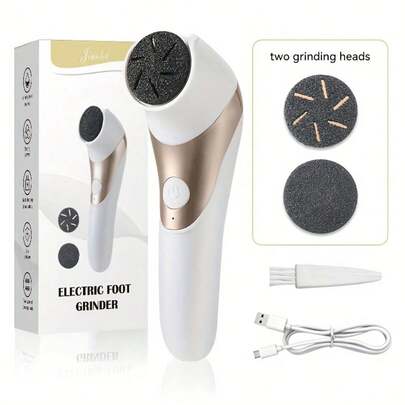 Electric Foot Callus Remover - Two Speed Settings - Includes 2 Polishing Heads - Foot Care Products For Feet - Pedicure Kit, Usb Rechargeable, Perfect For Dry, Hardened, Cracked Light Beige, Dead Light Beige Removal, Sleek Design, Durable Plastic