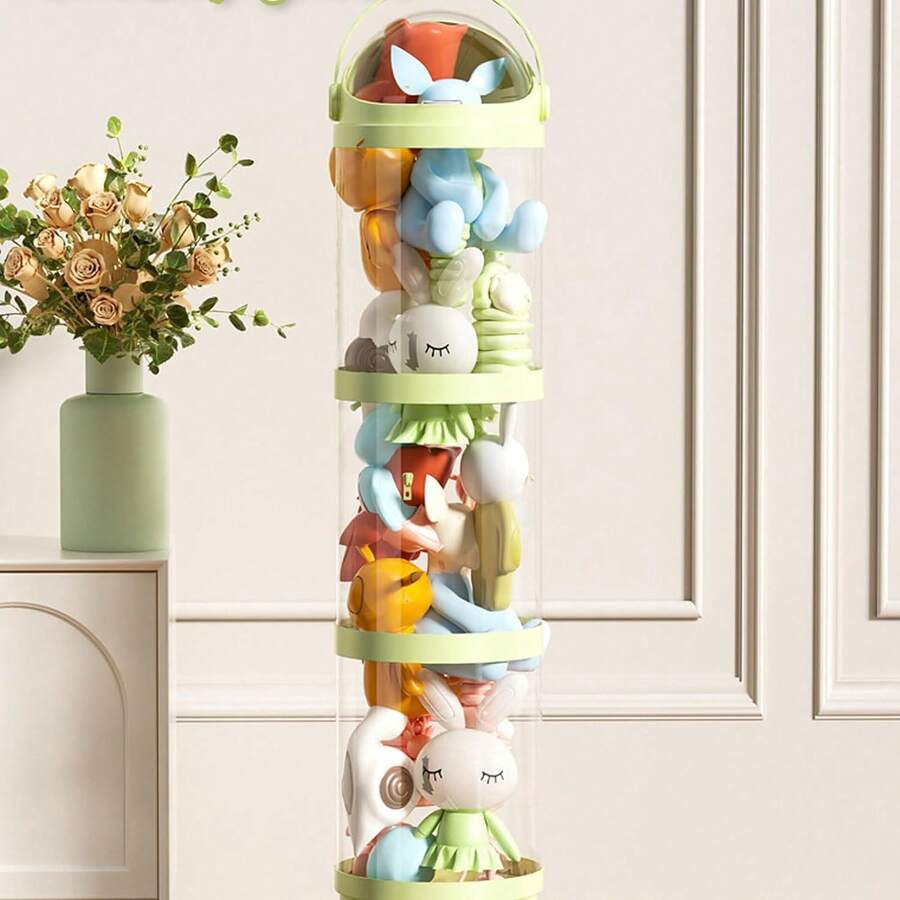 Transparent Doll Storage Box Plastic With Handle Plush Toy Storage Tube 3 Layers Cartoon Style Stuffed Doll Organizer Christmas Gift - 綠色 - 查看 1
