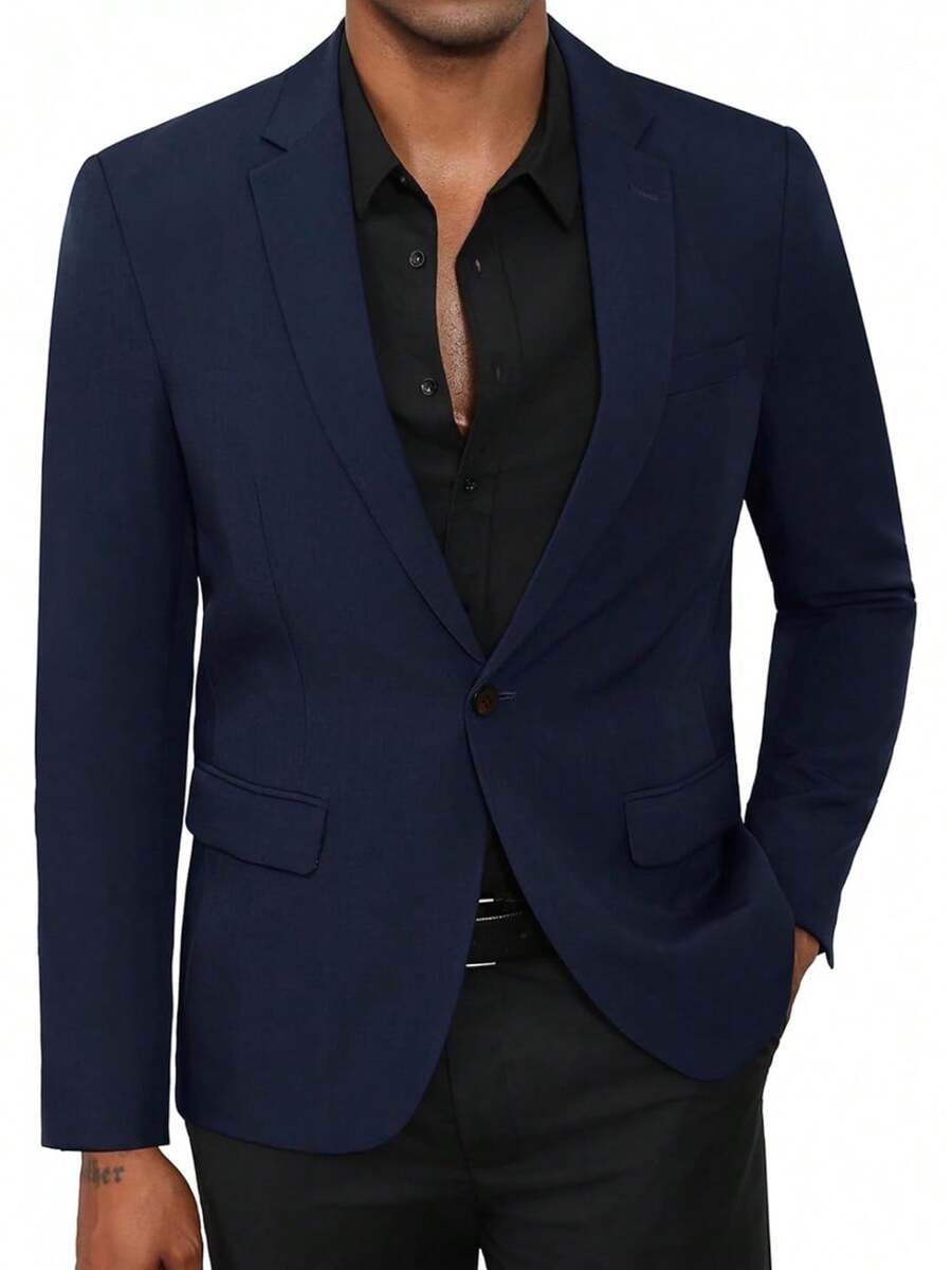 Men's Casual Blazer Jacket, Lightweight Regular Fit For Business - Xanh đậm - Xem 1