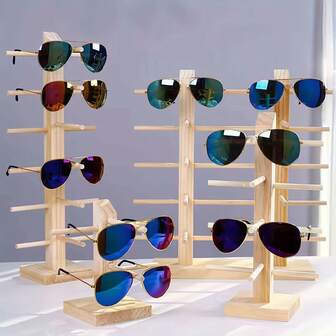 Estantería de madera maciza de 3 niveles para almacenamiento de gafas, organizador de escritorio, soporte para gafas y gafas de sol