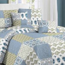 Reversible Quilts Bed Comforter Set Lightweight Bedspreads Coverlet (1 Quilt, 1 Or 2 Pillow) Floral Pattern Quilt Bedding Set For All Season - Màu xanh lam - Xem 2