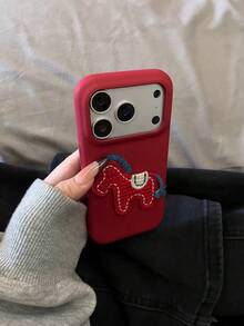 Korean Style Unique Woven Blue & Red Horse Pattern 16/16 Pro Max/17 Pro/15 Pro Max/17 Pro Max Anti-Fall Creative Full Coverage Phone Case