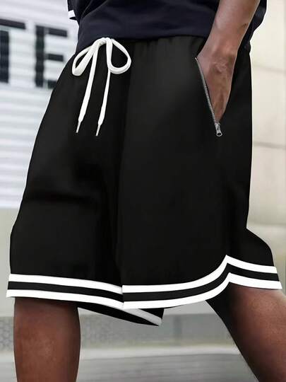 Men's Casual Sports Shorts, Zipper Pockets, Fitness Gym Workout Shorts, Drawstring Waist, Basketball Shorts, Elastic Lightweight Athletic Pants, Suitable For Basketball, Baseball, Fitness, Running, Training, Sports, Outdoor Activities, Father's Day Gift