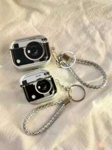 1个复古相机造型防震耳机盒+挂绳蓝牙耳机充电盒，兼容苹果第一代/第二代/第三代/Pro/Pro第二代，创意设计