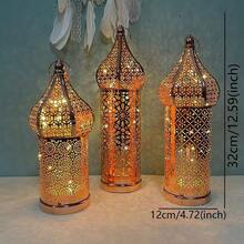 金属LED装饰灯,款式多样,饰有精美镂空图案和新月装饰 - 电池供电,桌面家居装饰,适用于斋月、婚礼、客厅装饰、家居装饰、排灯节 - 暖白光(不含电池),灯笼装饰(不含电池) - 彩色 - 查看 11