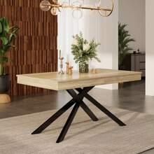 Extendable Dining Table, 140/180*80 Cm, Suitable For 6-8 People, Rectangular Shape, Thickened Tabletop, Metal Legs, Simple Style, Table For Dining Room, Kitchen, Living Room, Oak Color - Khaki - View 1