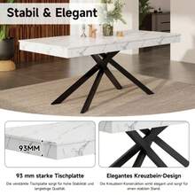 Extendable Dining Table, 140/180*80 Cm, Suitable For 6-8 People, Rectangular Shape, Thickened Tabletop, Metal Legs, Simple Style, Table For Dining Room, Kitchen, Living Room, White
