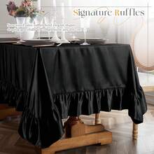 1pc Black Ruffle Satin Tablecloth, 68.9*82.68 Inches, Suitable For Wedding, Birthday Party, Dinner, Banquet, Restaurant, Holiday Dinner, Indoor Dining Table Decor - Multicolor - View 5