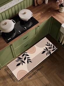 1pc Silica Gel Kitchen Floor Mat, Light Base Color Paired With Black Plant Branches Decor, Interspersed With Brown-Orange And Gray Concentric Circle Patterns, Overall Fresh Natural Plant + Geometric Element Combination Style, Soft Color Tone With Lively Natural Feel - Multicolor - View 15