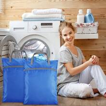 2 Bolsas de Lavandería de Viaje Impermeables con Asa Bolsa de Ropa Sucia para Viajar Cesto de Ropa Colgante con Dos Bolsillos con Cremallera Lavable Reutilizable para Deportes Hogar Rosa Gris - Azul - Ver 5